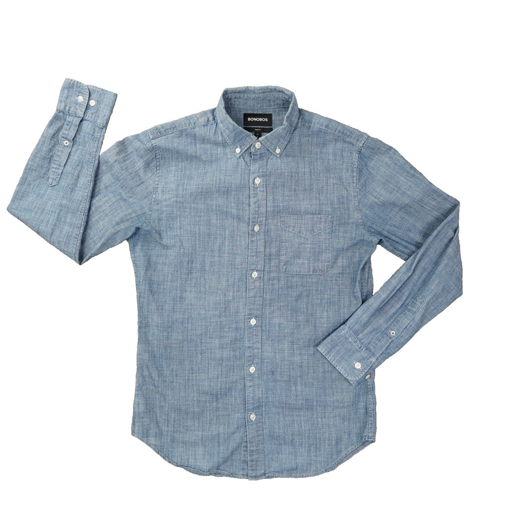 Bonobos Slim Fit Button Up Shirt Men's Small Blue Chambray Cabin Preppy Classic